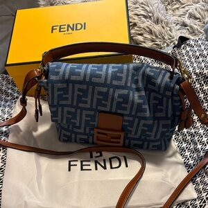 Blue/Brown Logo Denim Shoulder Bag